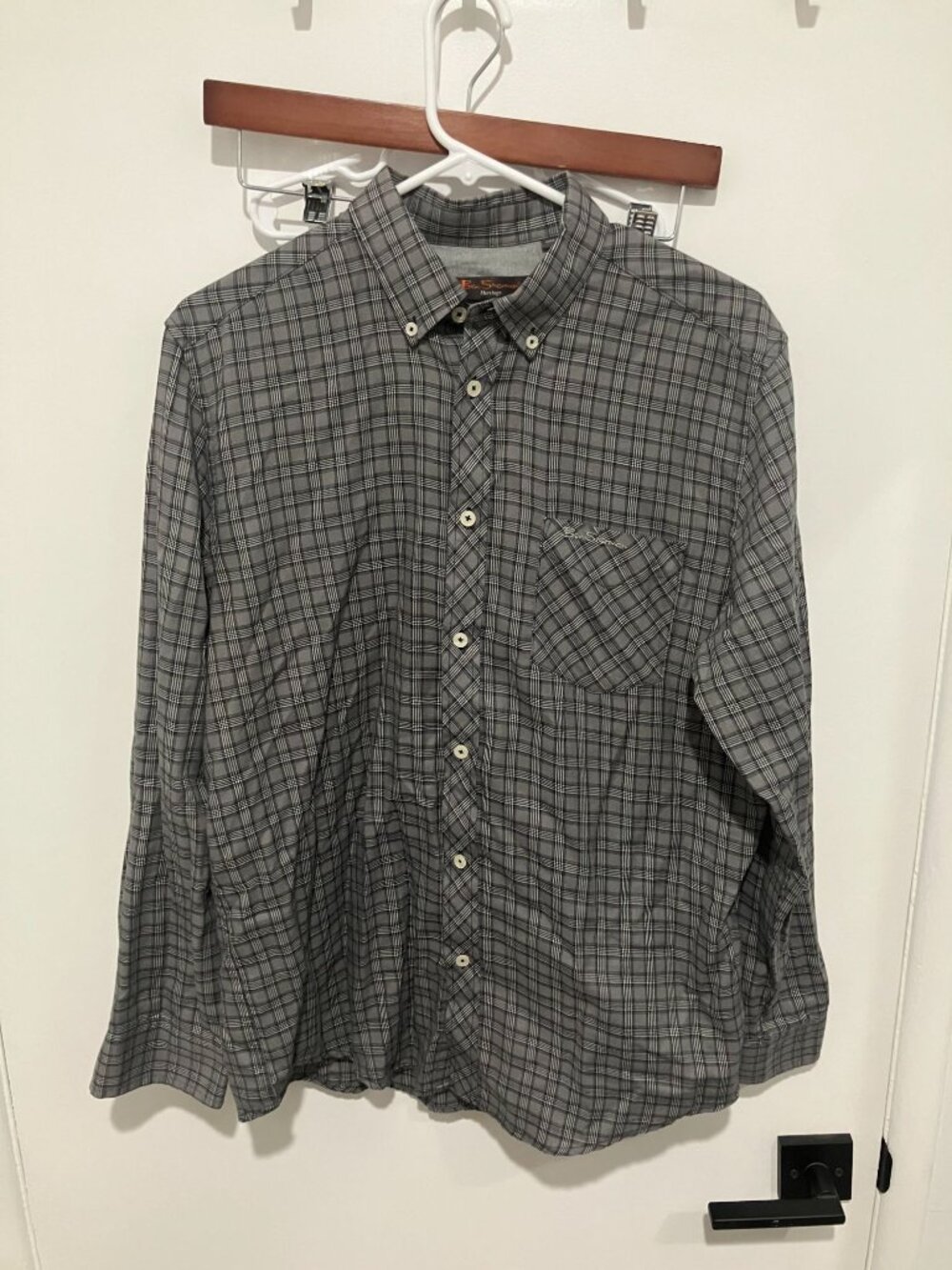 Ben Sherman Heritage Plaid Button Up Shirt Mens Medium Grey Long Sleeve Pocket